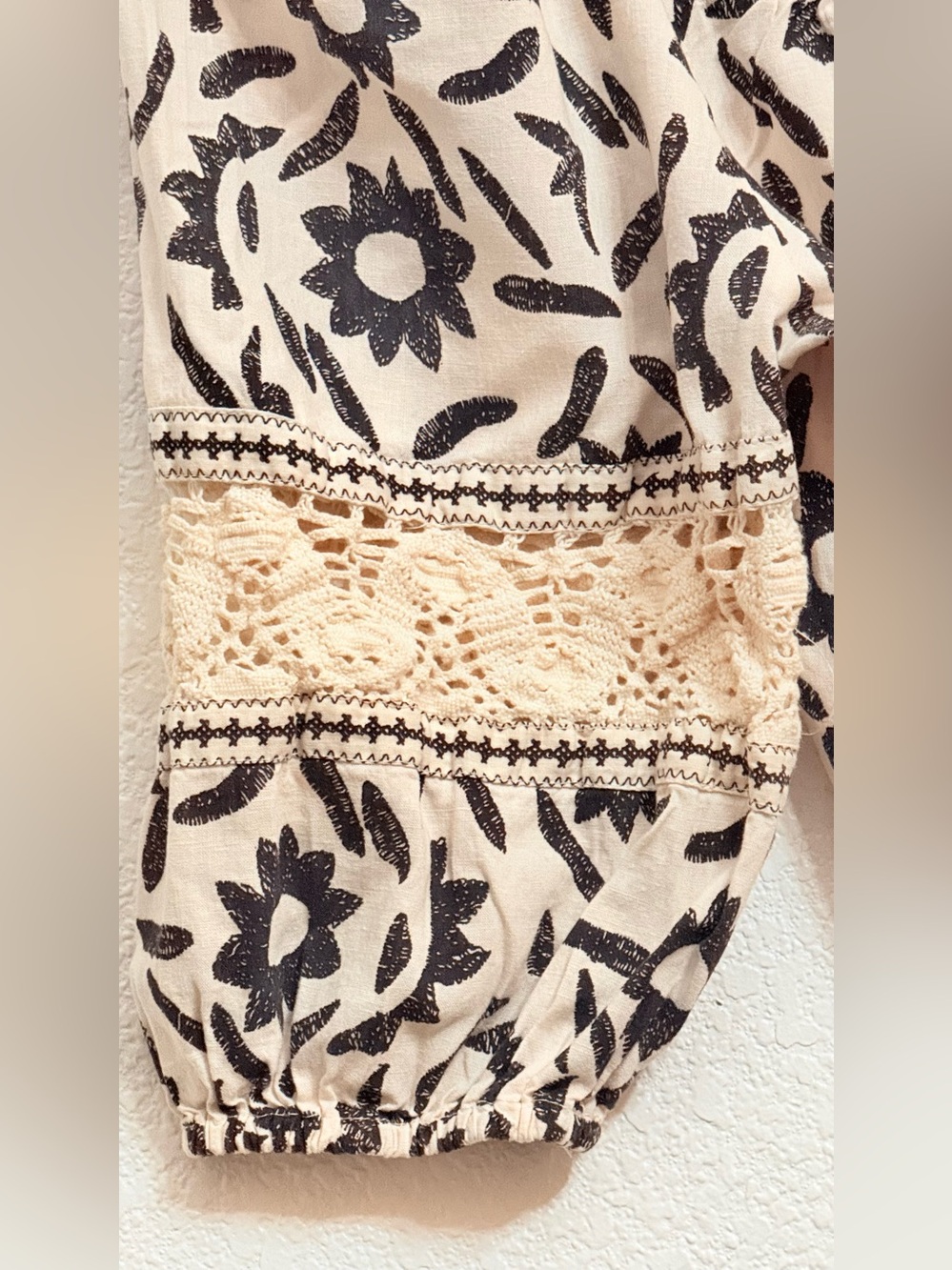 Christian Siriano Boho Linen Blend Embroidered Square Neck Puff Sleeve Blouse L - Picture 5 of 9